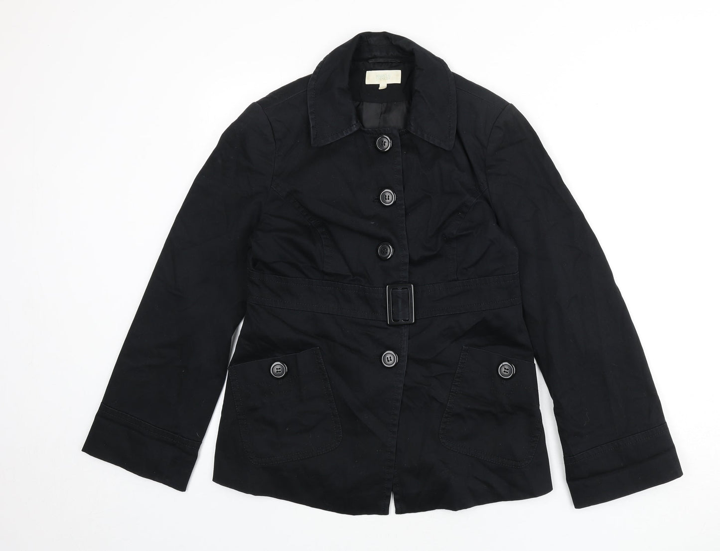 Marks and Spencer Womens Black Overcoat Coat Size 12 Button