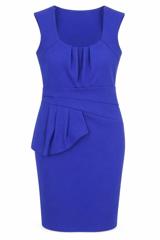 Lipsy Womens Blue Polyester Pencil Dress Size 10 Scoop Neck Pullover - Ruffle Detail