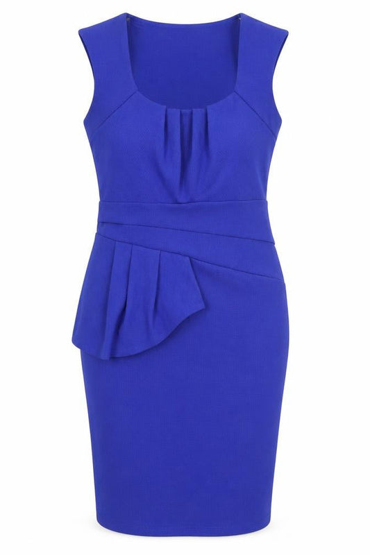 Lipsy Womens Blue Polyester Pencil Dress Size 10 Scoop Neck Pullover - Ruffle Detail