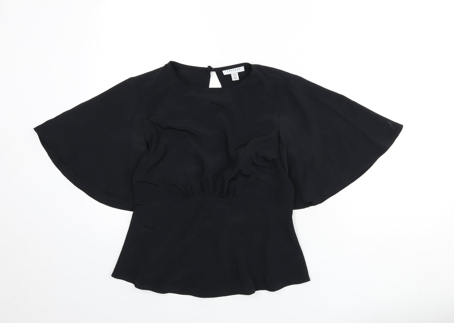 Topshop Womens Black Polyester Basic Blouse Size 8 Round Neck