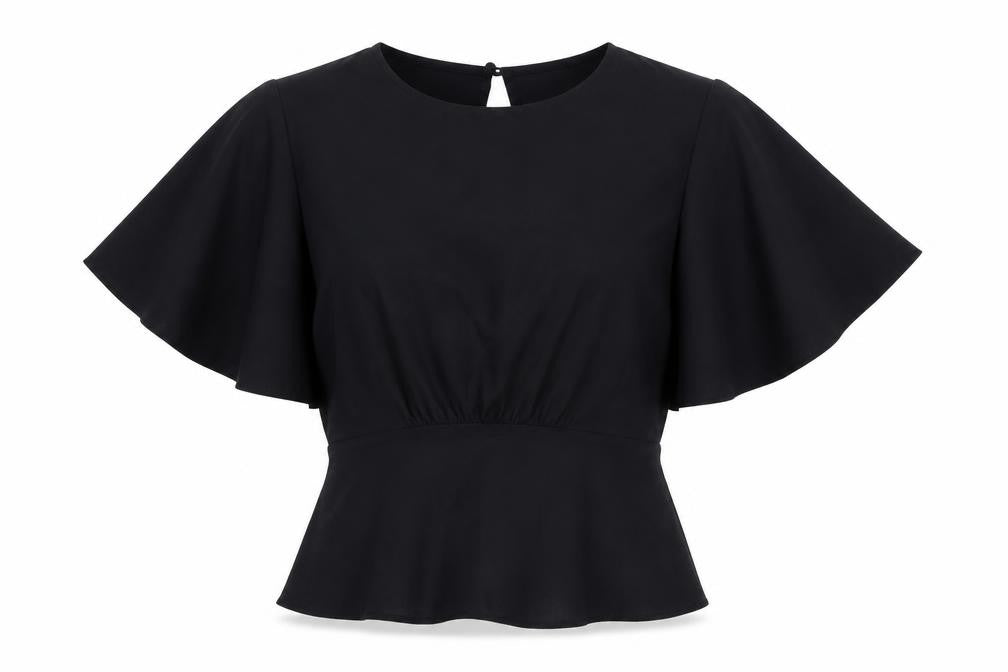 Topshop Womens Black Polyester Basic Blouse Size 8 Round Neck
