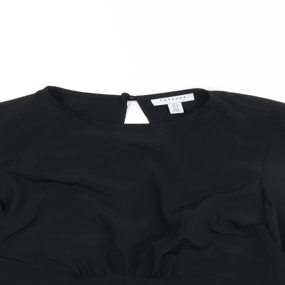 Topshop Womens Black Polyester Basic Blouse Size 8 Round Neck