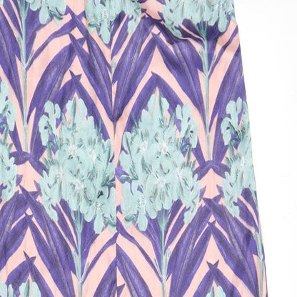 Close-up detail of ASOS women’s multicoloured geometric polyester slip dress, size UK 8, v-neck pullover - maxi, slit