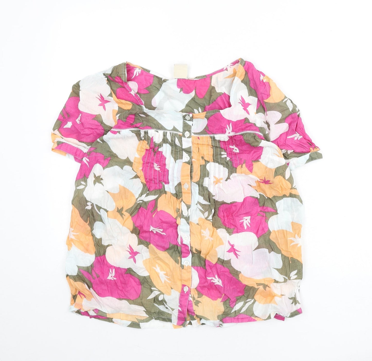 Cotton Traders Womens Multicoloured Floral 100% Cotton Basic Button-Up Size 12 Square Neck