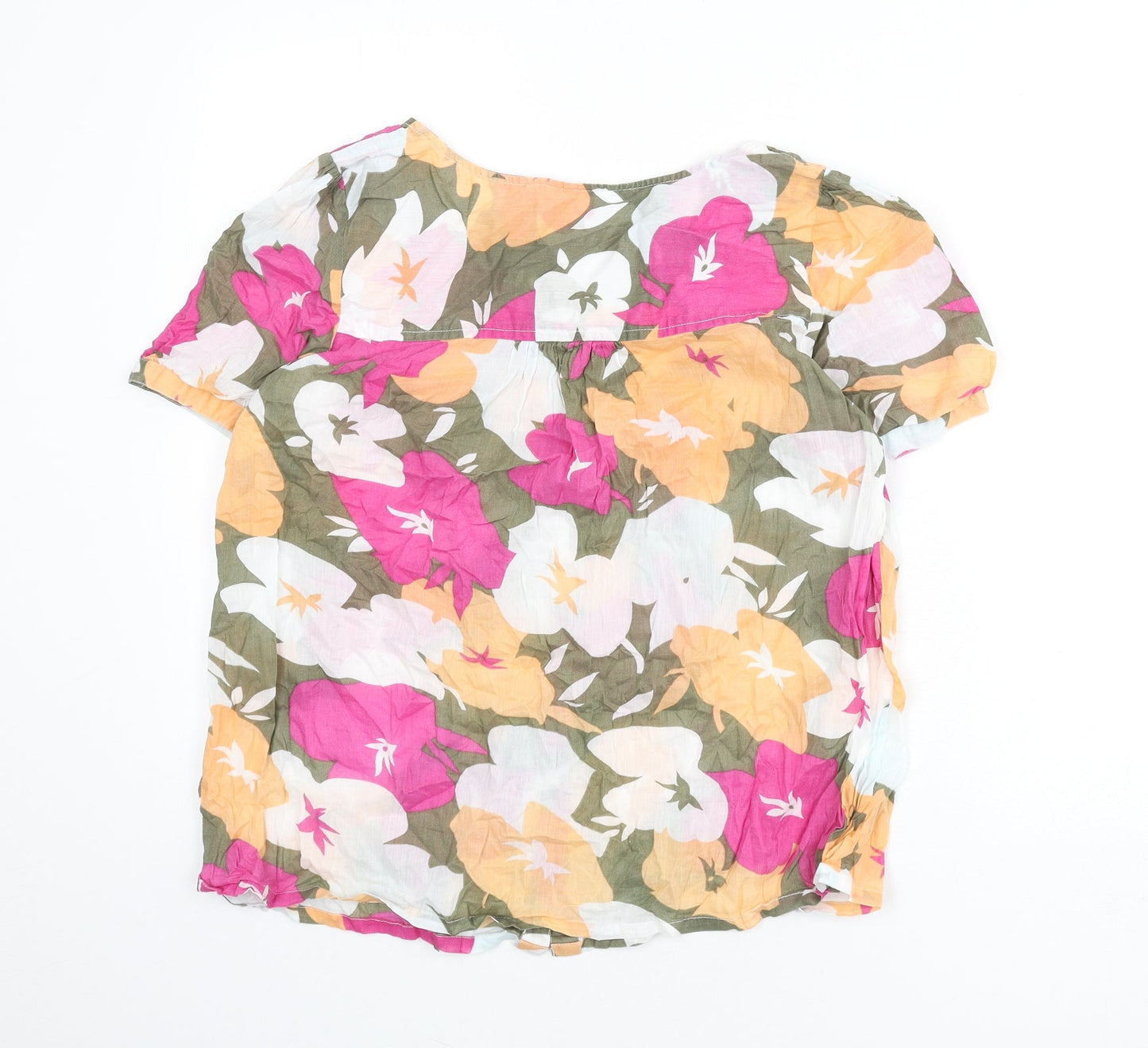 Cotton Traders Womens Multicoloured Floral 100% Cotton Basic Button-Up Size 12 Square Neck