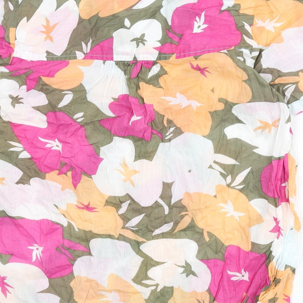 Cotton Traders Womens Multicoloured Floral 100% Cotton Basic Button-Up Size 12 Square Neck