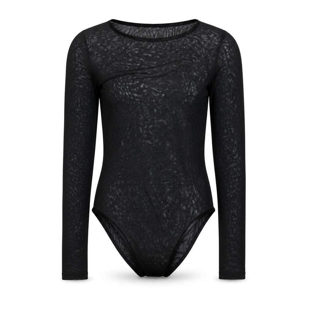 New Look Womens Black Nylon Bodysuit One-Piece Size 10 Snap