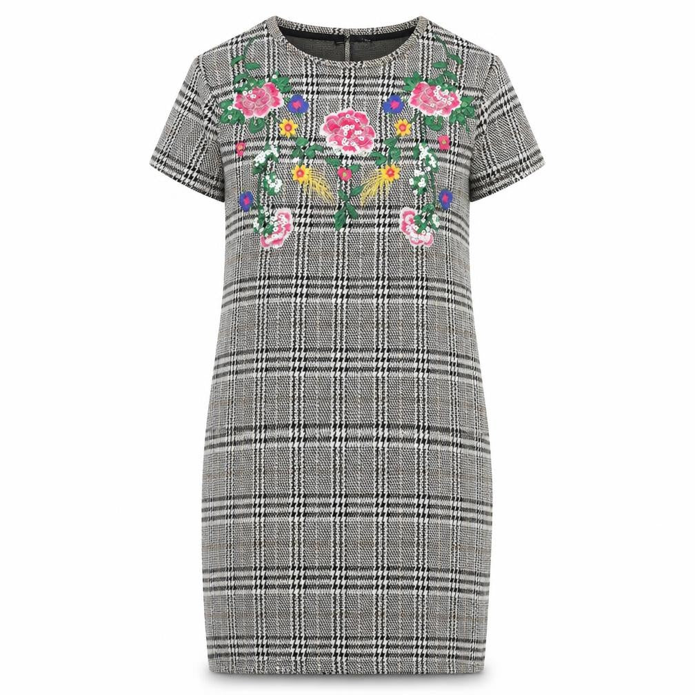 Zara Womens Multicoloured Plaid Polyester Sheath Size S Round Neck Pullover - Floral Embroidery, Sequins, Houndstooth