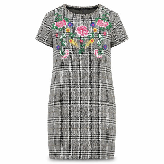 Zara Womens Multicoloured Plaid Polyester Sheath Size S Round Neck Pullover - Floral Embroidery, Sequins, Houndstooth