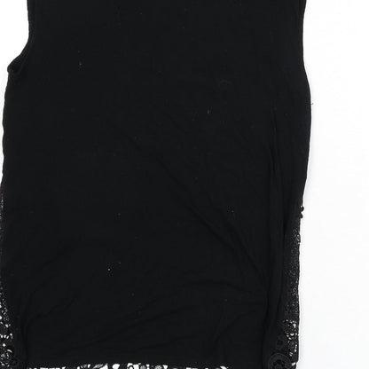 Oasis Womens Black Geometric Polyester Basic Tank Size S Round Neck - Lace Overlay
