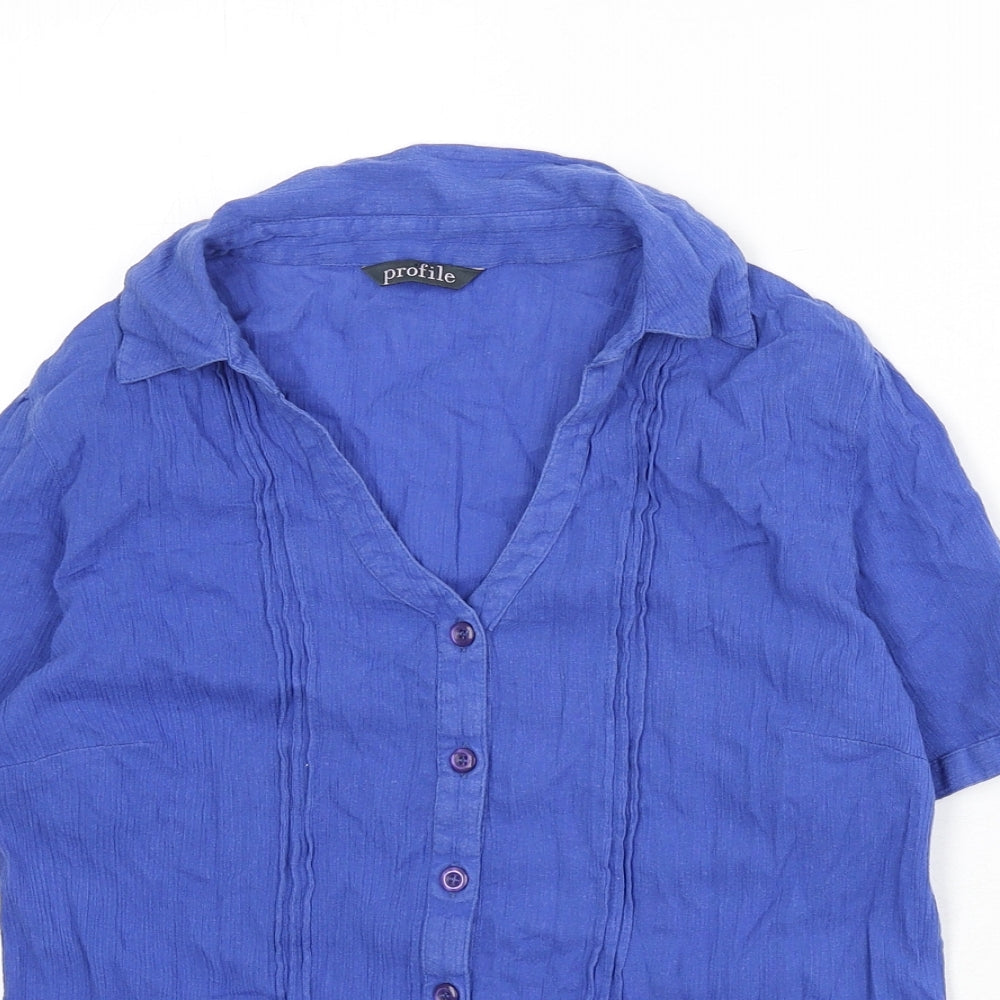 Profile Womens Blue 100% Cotton Basic Button-Up Size 12 Collared