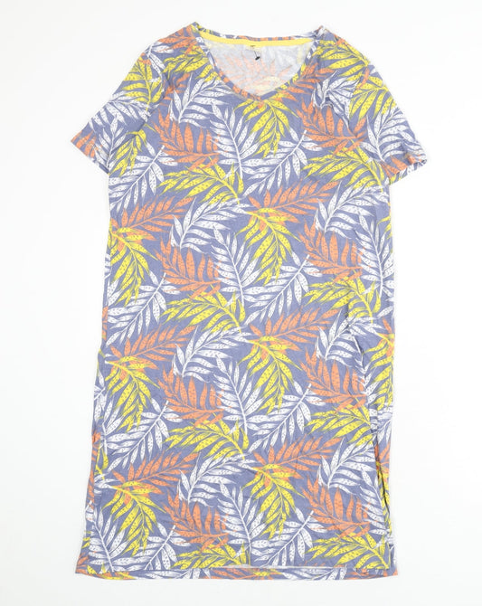 Damart Womens Multicoloured Geometric Cotton Sheath Size M V-Neck Pullover - Leaf Print