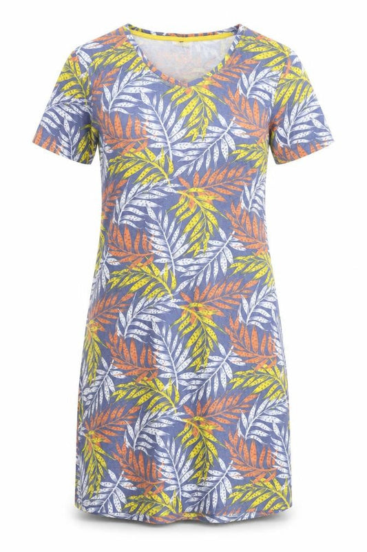 Damart Womens Multicoloured Geometric Cotton Sheath Size M V-Neck Pullover - Leaf Print