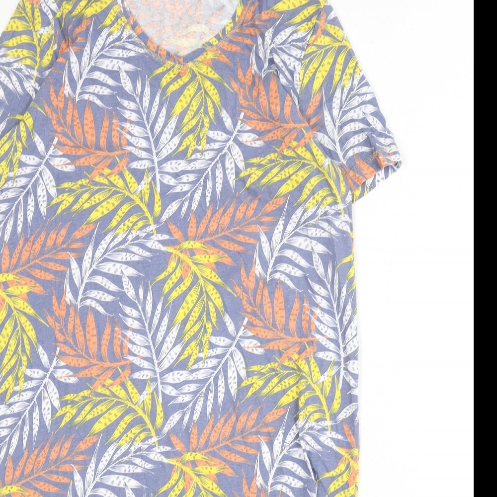 Damart Womens Multicoloured Geometric Cotton Sheath Size M V-Neck Pullover - Leaf Print