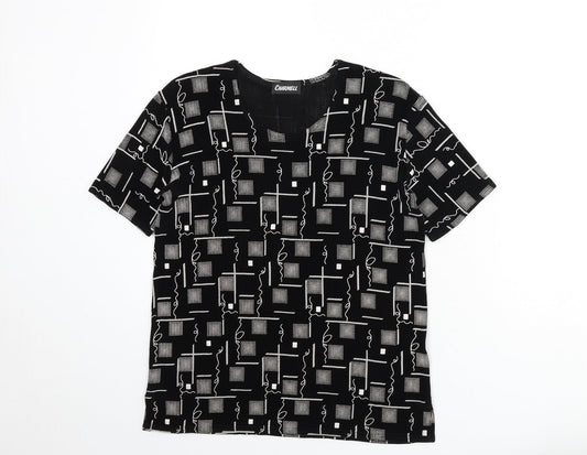 Charmell Womens Black Geometric Acetate Basic T-Shirt Size M Round Neck