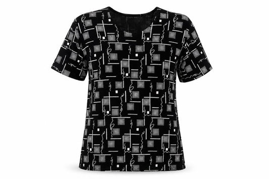 Charmell Womens Black Geometric Acetate Basic T-Shirt Size M Round Neck