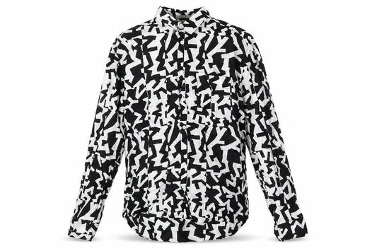 H&M Mens Black Geometric Cotton Button-Up Size M Collared Button