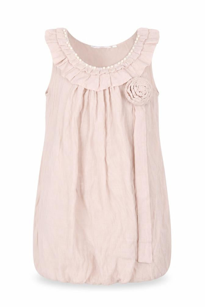 New Look Womens Pink Polyester Mini Size 12 Scoop Neck Pullover - Ruffles, Flower, Beads
