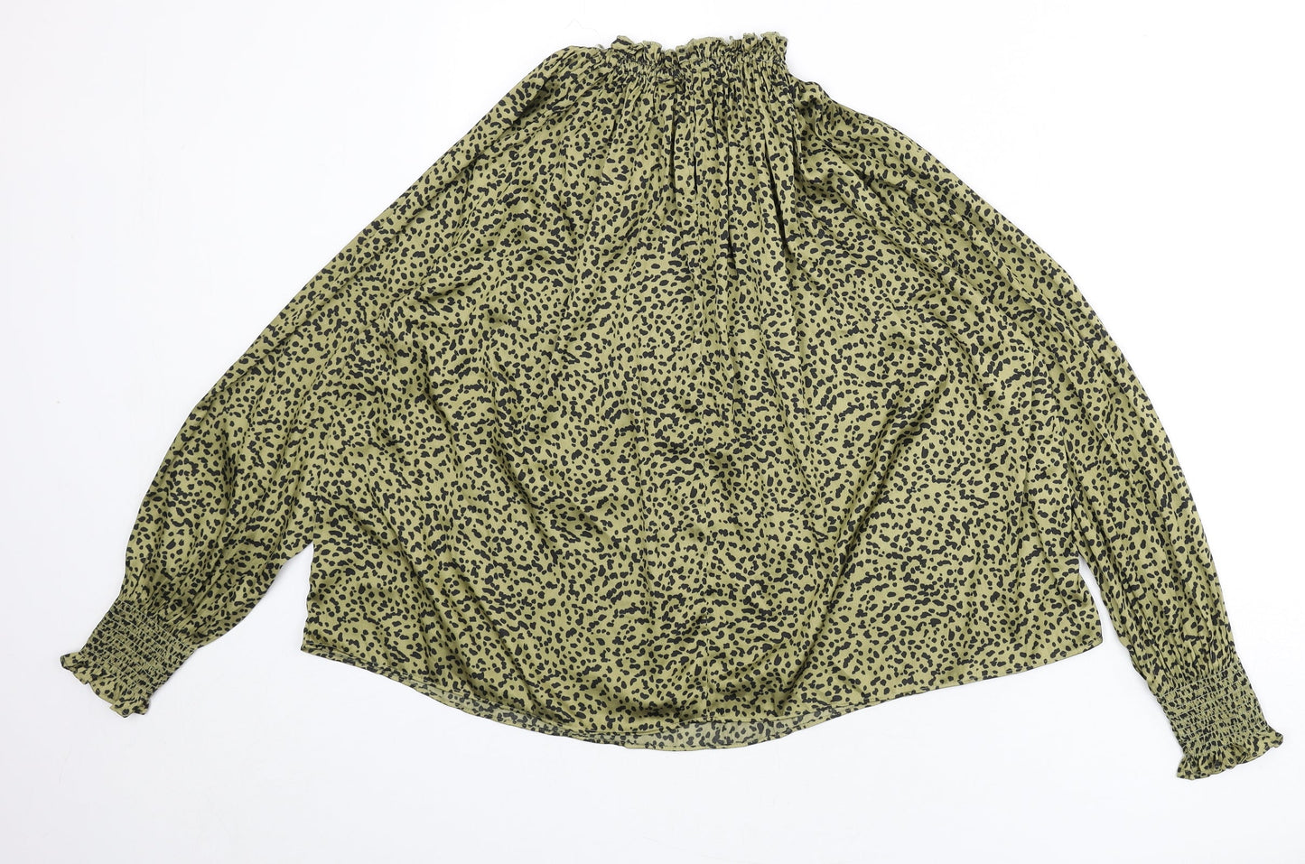 H&M Womens Green Geometric Polyester Basic Blouse Size 10 Mock Neck - Keyhole Cut Out