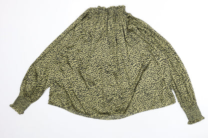 H&M Womens Green Geometric Polyester Basic Blouse Size 10 Mock Neck - Keyhole Cut Out