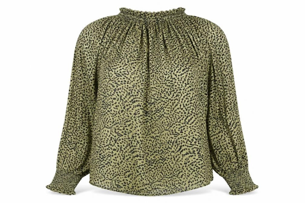 H&M Womens Green Geometric Polyester Basic Blouse Size 10 Mock Neck - Keyhole Cut Out