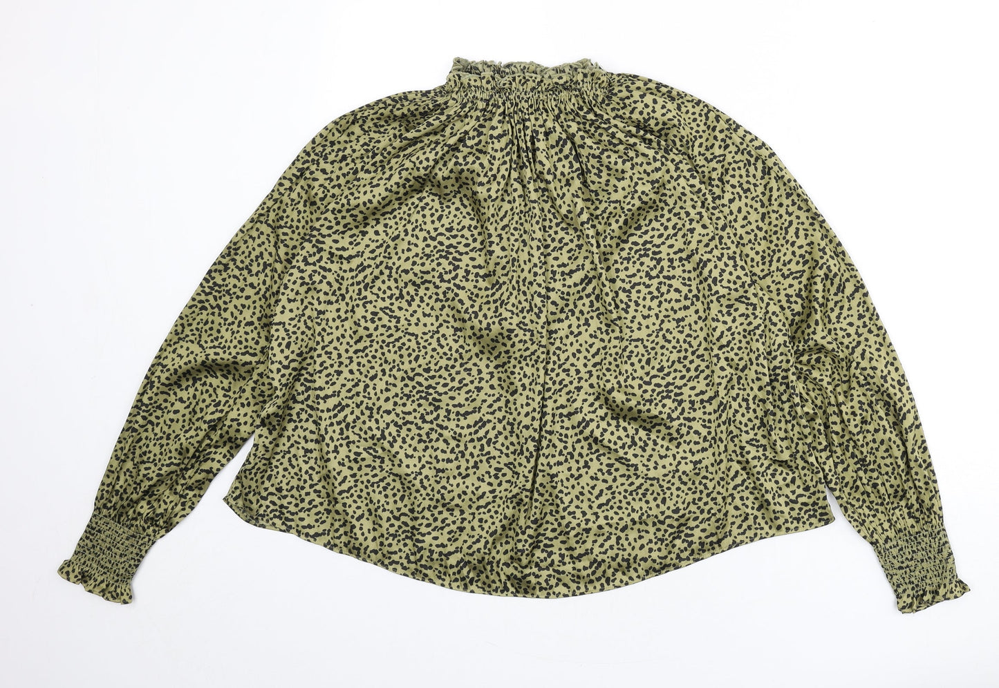 H&M Womens Green Geometric Polyester Basic Blouse Size 10 Mock Neck - Keyhole Cut Out