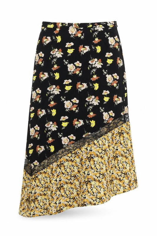 ASOS Womens Multicoloured Floral Viscose A-Line Skirt Size 6 Zip - Asymmetric, Lace Detail