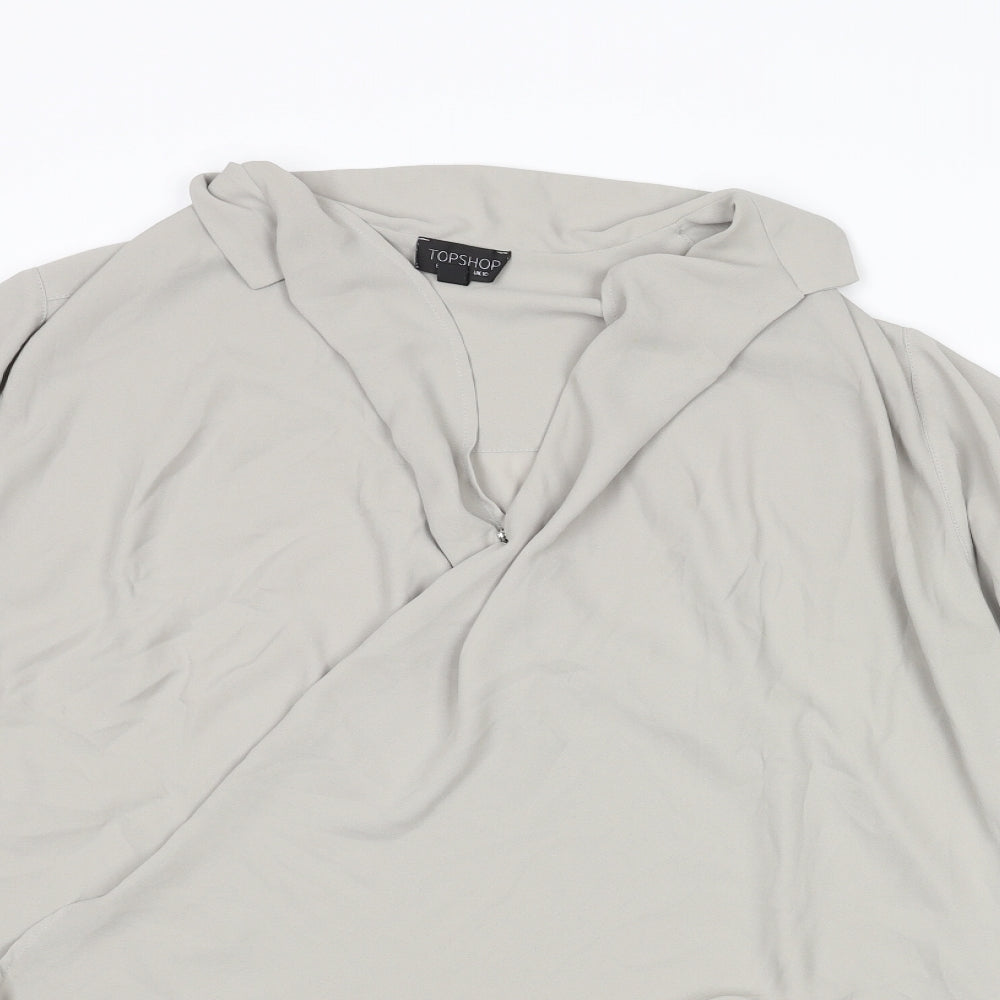 Topshop Womens Grey Polyester Basic Blouse Size 10 V-Neck - Hi-Low Hem