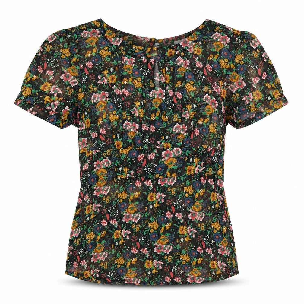 Kimchi Blue Womens Multicoloured Floral Polyester Basic Blouse Size M Round Neck - Semi Sheer