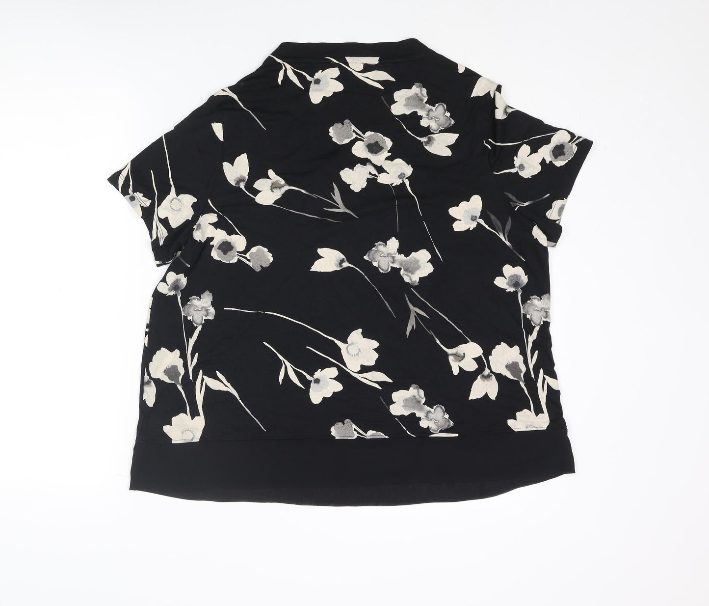 Classic Womens Black Floral Viscose Basic Blouse Size 18 V-Neck