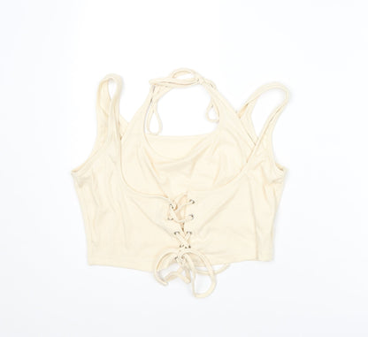 Cider Womens Ivory Polyester Cropped Blouse Size XL Halter - Layered Corset Style