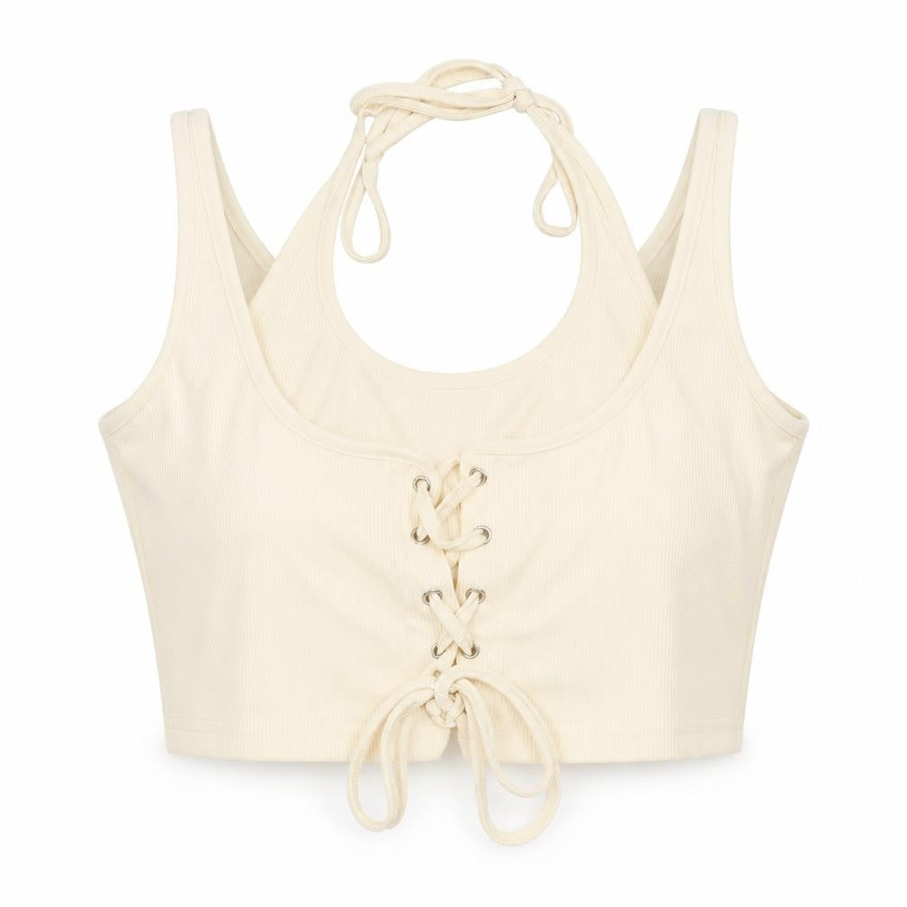 Cider Womens Ivory Polyester Cropped Blouse Size XL Halter - Layered Corset Style