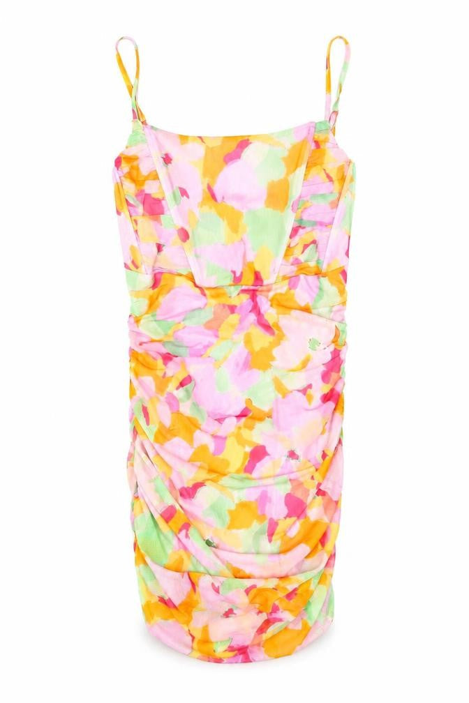 Stradivarius Womens Multicoloured Geometric Polyester Mini Size S Scoop Neck Pullover - Rouched Corset Style