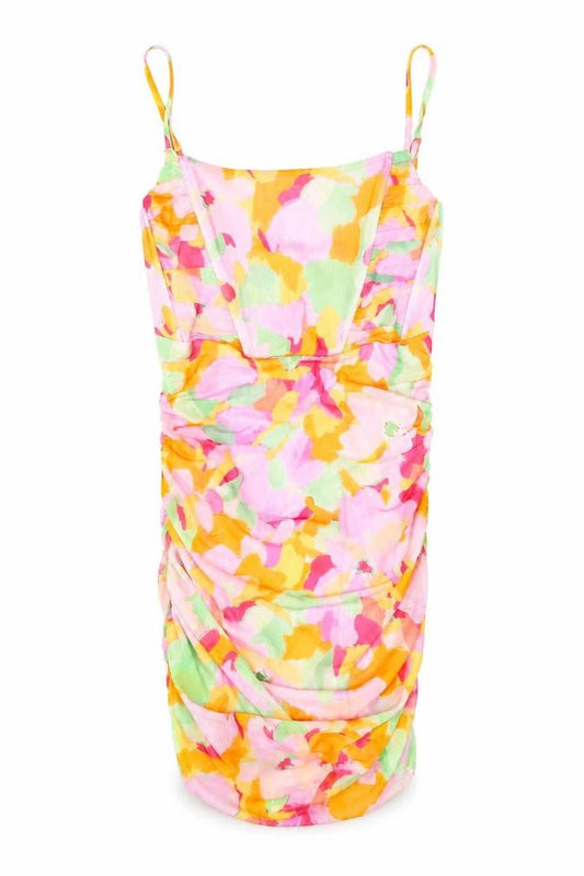 Stradivarius Womens Multicoloured Geometric Polyester Mini Size S Scoop Neck Pullover - Rouched Corset Style
