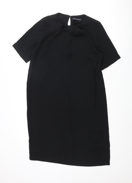 Marks and Spencer Womens Black Polyester Shift Size 12 Round Neck Button