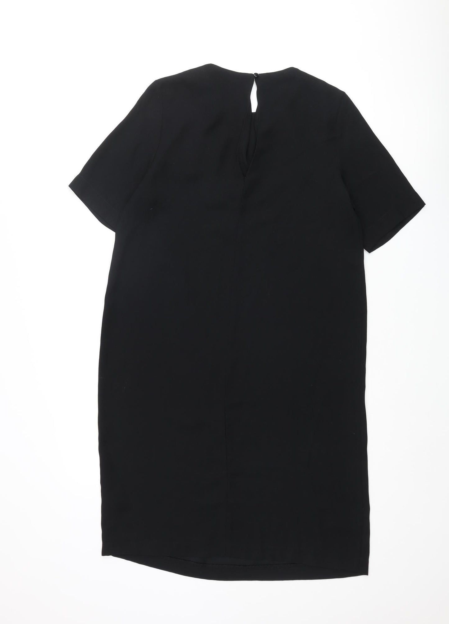 Marks and Spencer Womens Black Polyester Shift Size 12 Round Neck Button