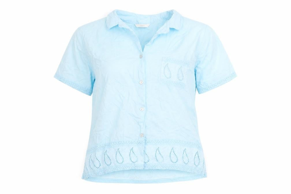 Marks & Spencer Womens Blue Cotton Basic Blouse Size 10 Collared - Lace Detail