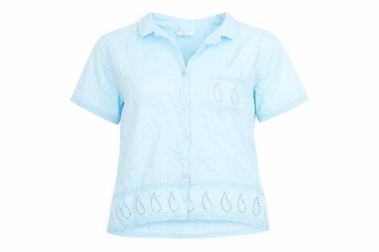 Marks and Spencer Womens Blue Cotton Basic Blouse Size 10 Collared - Lace Detail