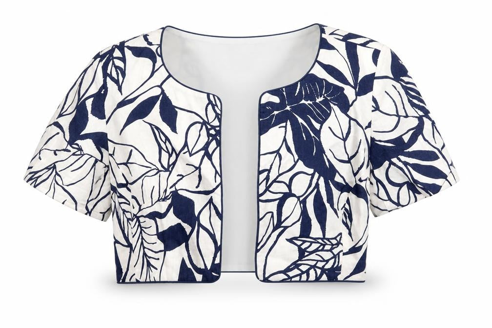 Pomodoro Womens Blue Geometric Jacket Coat Size 12 - Plant Print