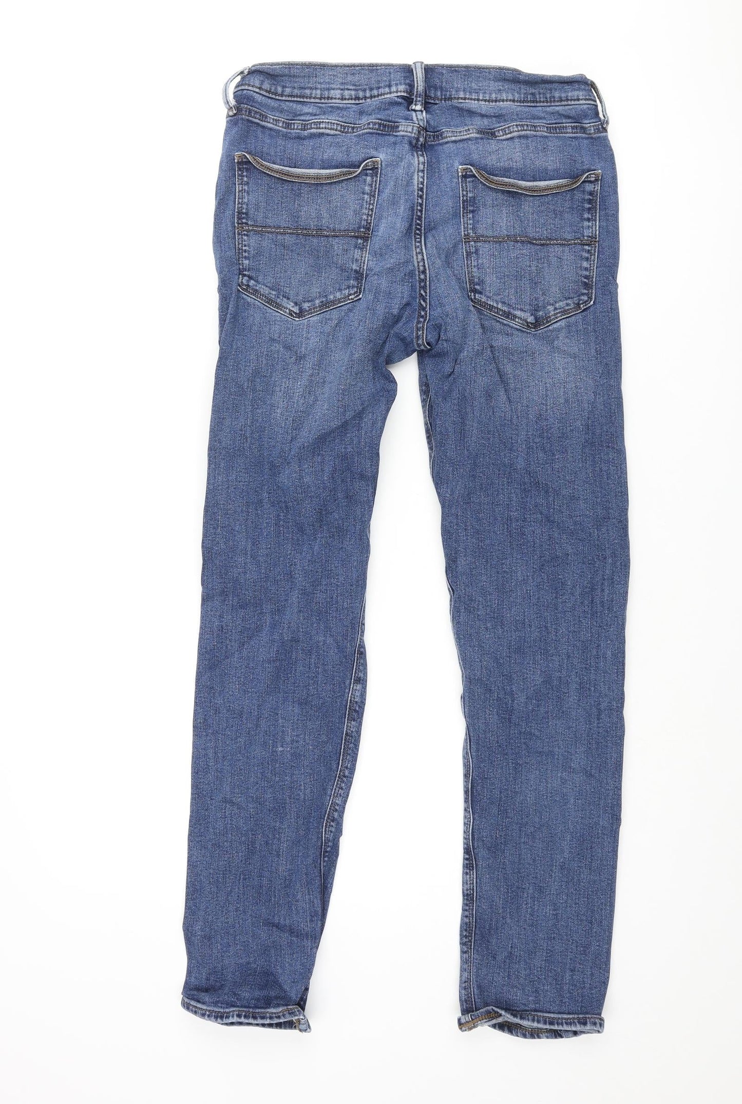 Marks and Spencer Mens Blue Cotton Straight Jeans Size 30 in L31 in Regular Zip