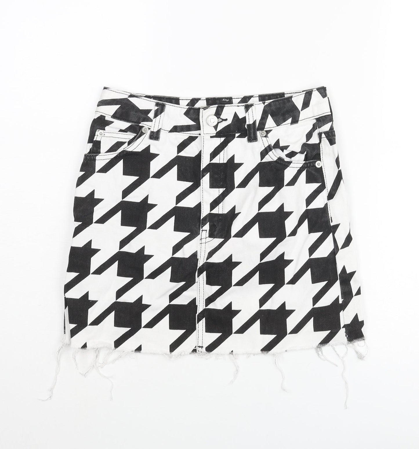 Topshop Womens White Herringbone Cotton Mini Skirt Size 6 Zip - Raw Hem