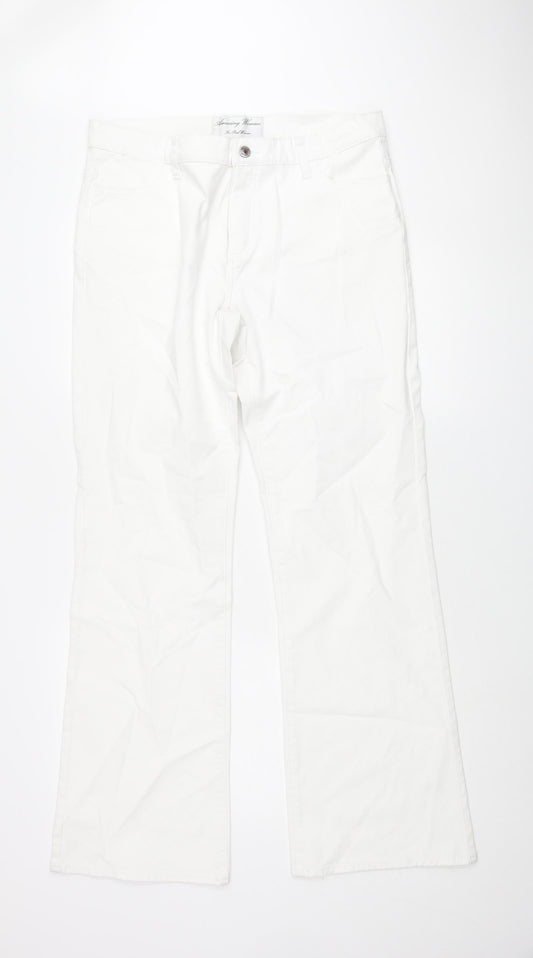 Amazing Woman Womens White Cotton Flared Jeans Size 34 in L33 in Regular Zip - Rhinestone Pocket Detail