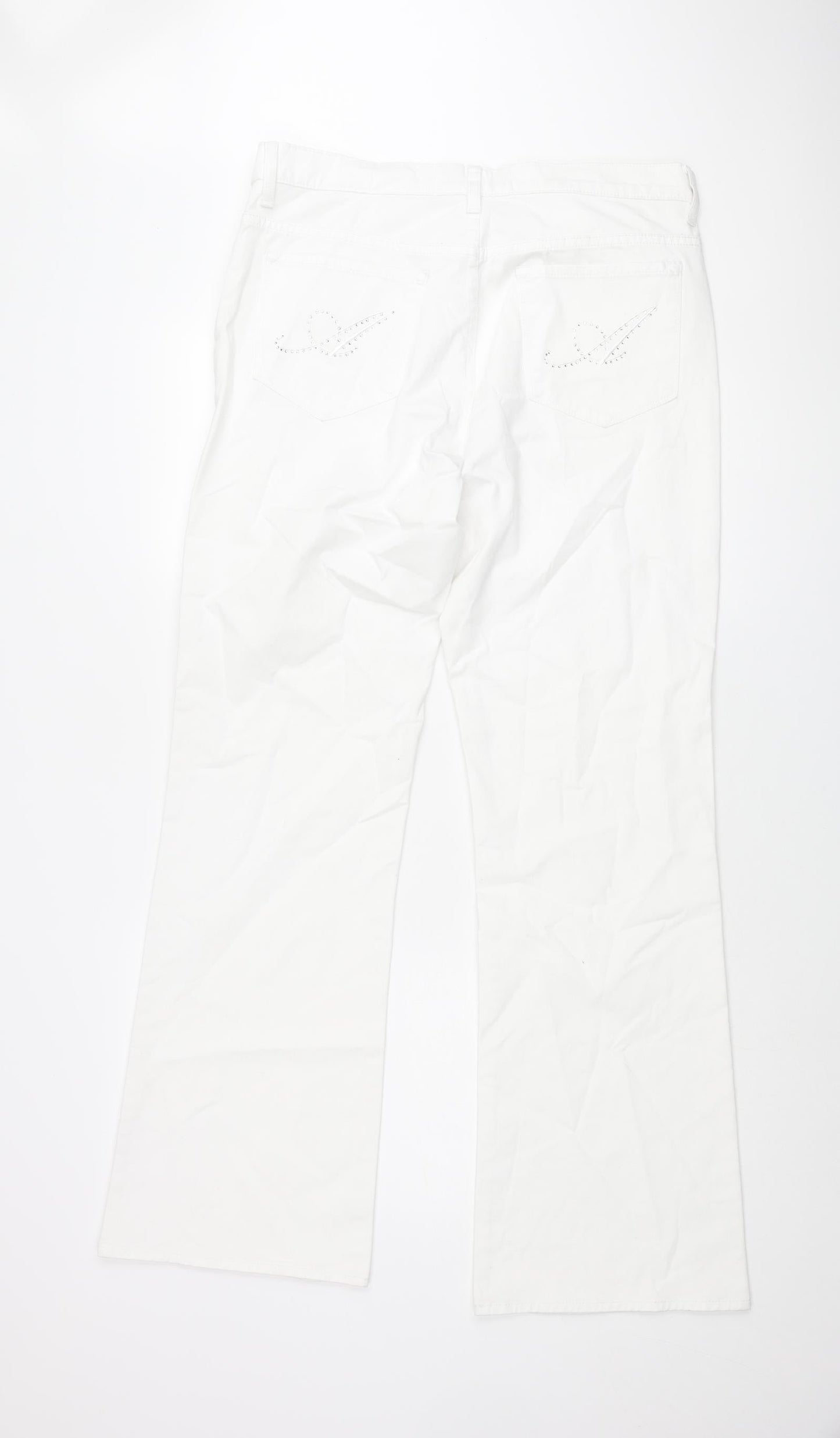 Amazing Woman Womens White Cotton Flared Jeans Size 34 in L33 in Regular Zip - Rhinestone Pocket Detail