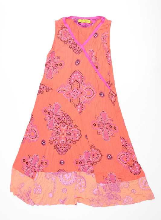 Maya Prass Womens Orange Geometric Viscose Shift Size 10 V-Neck Pullover