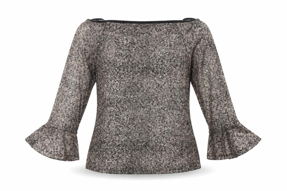 Marks & Spencer Womens Brown Geometric Polyester Basic T-Shirt Size 10 Off the Shoulder