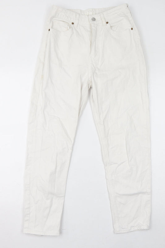 H&M Womens White Cotton Straight Jeans Size 10 L26 in Regular Zip