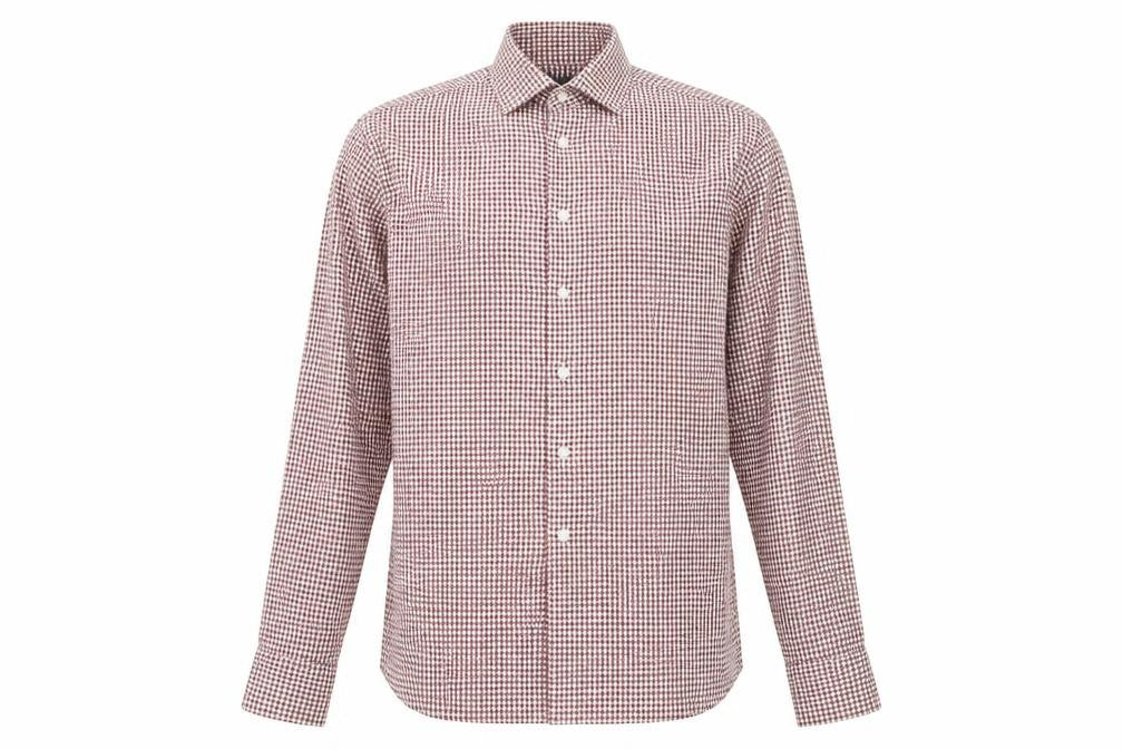 Richard James Mens Red Geometric Polyester Button-Up Size S Collared Button - Houndstooth