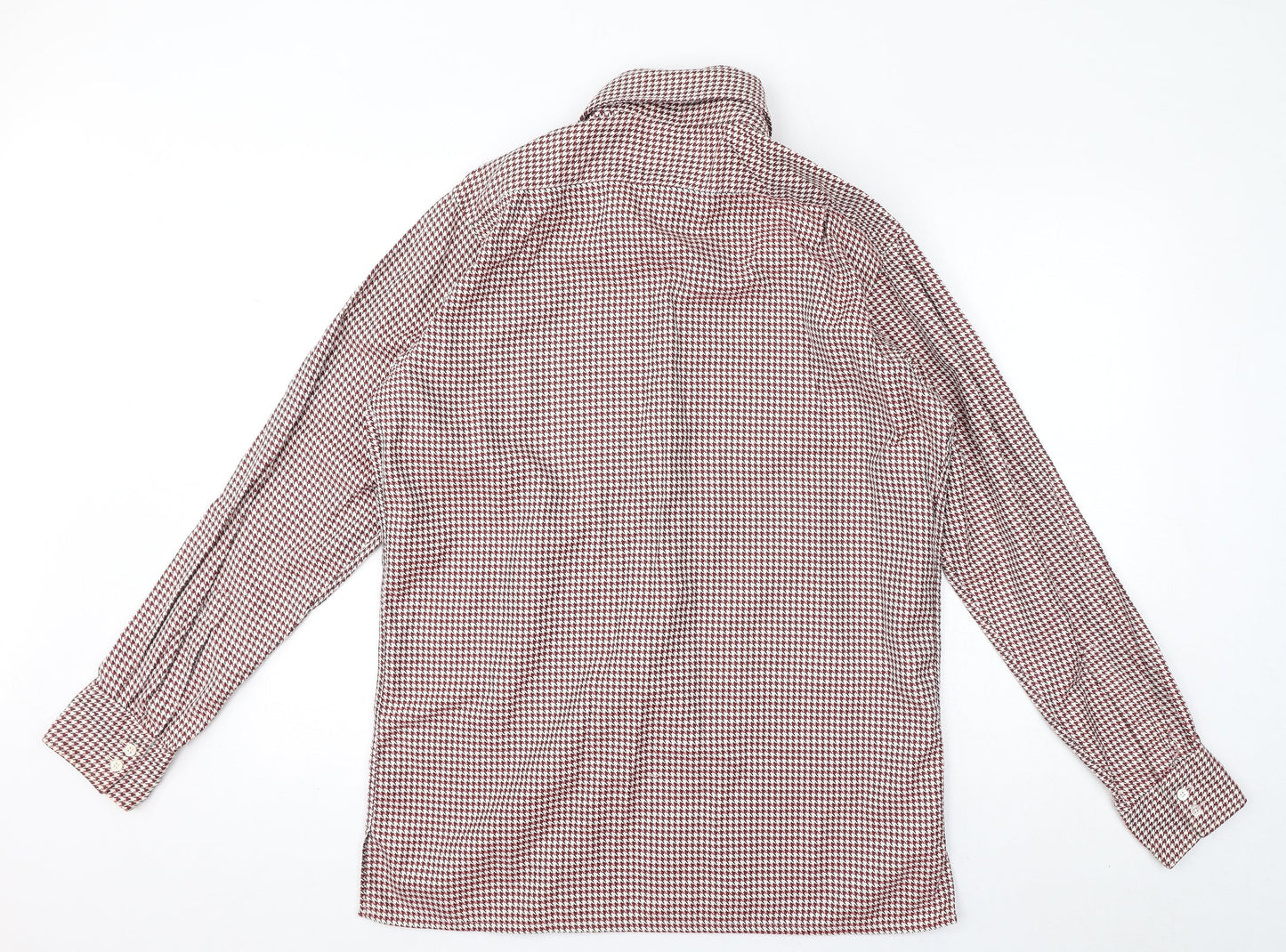 Richard James Mens Red Geometric Polyester Button-Up Size S Collared Button - Houndstooth