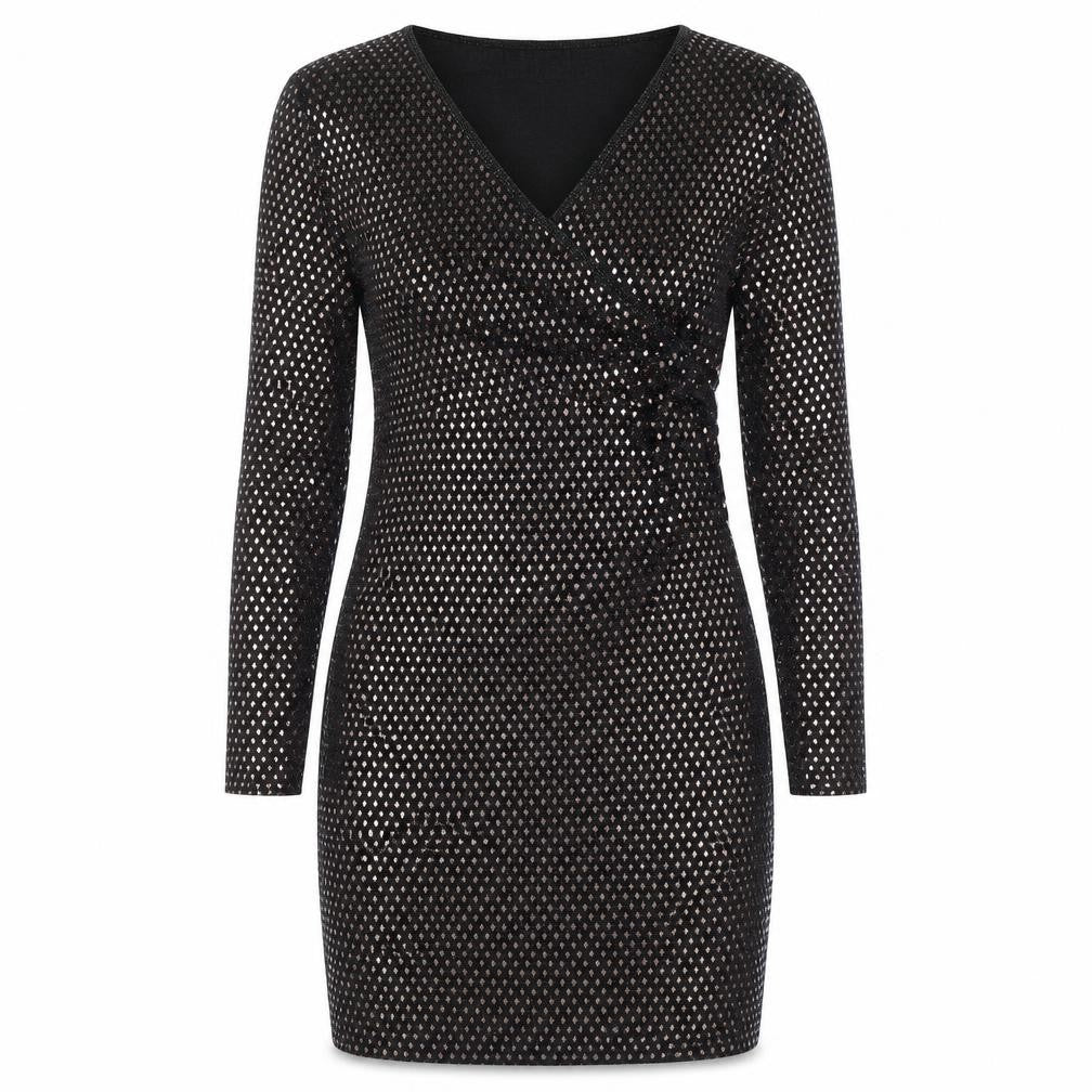 QED London Womens Black Polyester Bodycon Size 14 V-Neck Tie