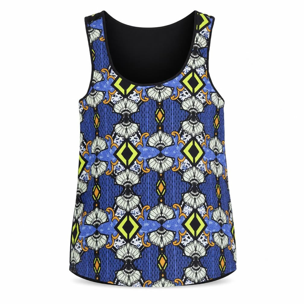 River Island Womens Blue Geometric Viscose Basic Tank Size 12 Scoop Neck